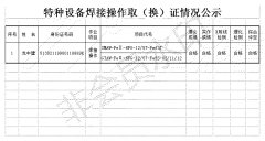 特種設(shè)備焊接操作?。〒Q）證情況公示（2022年8月4日）